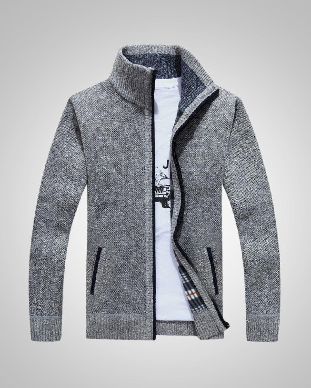 Strickjacke Herren aus Fleece, gerader Schnitt mit Reissverschluss