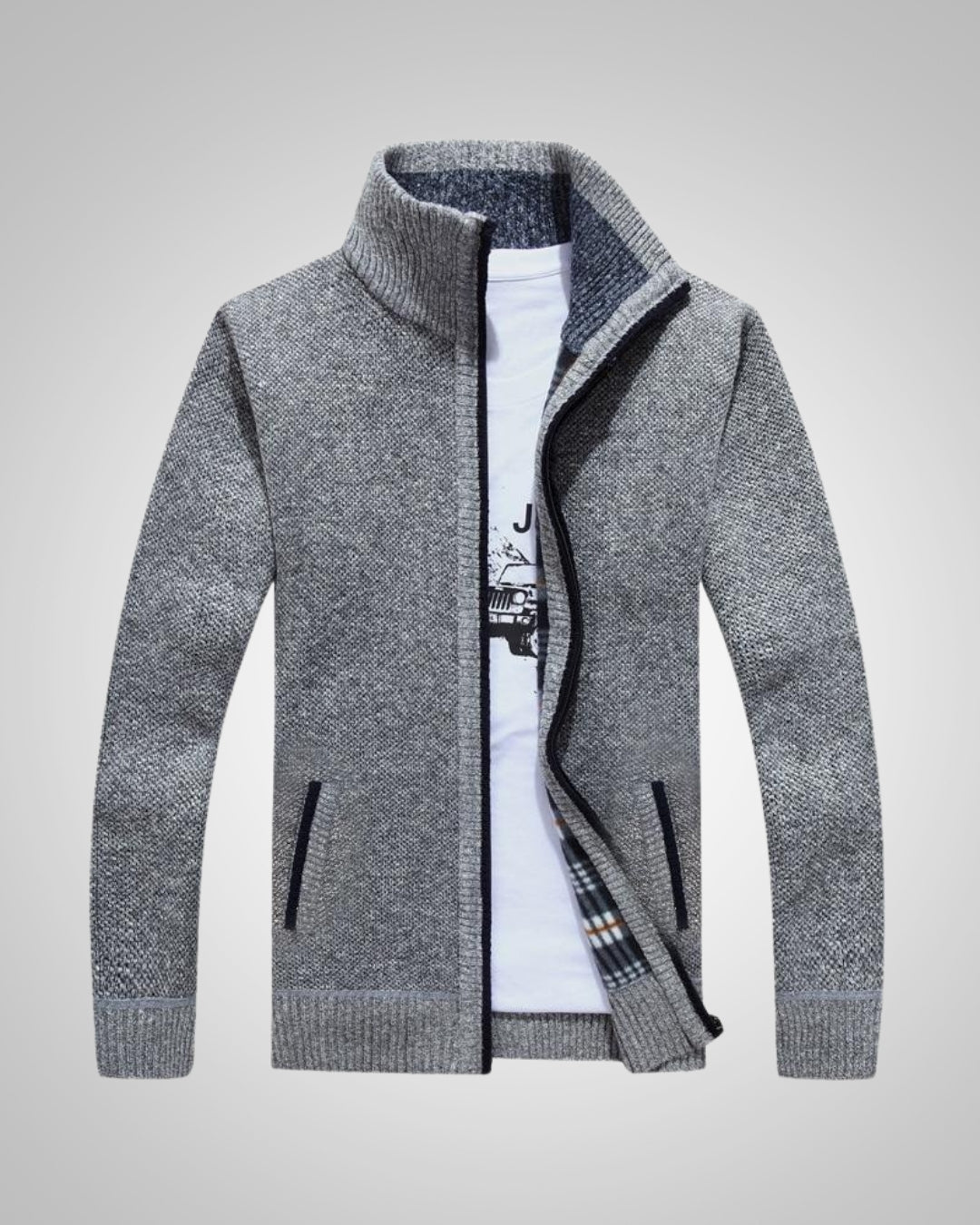 Strickjacke Herren aus Fleece, gerader Schnitt mit Reissverschluss