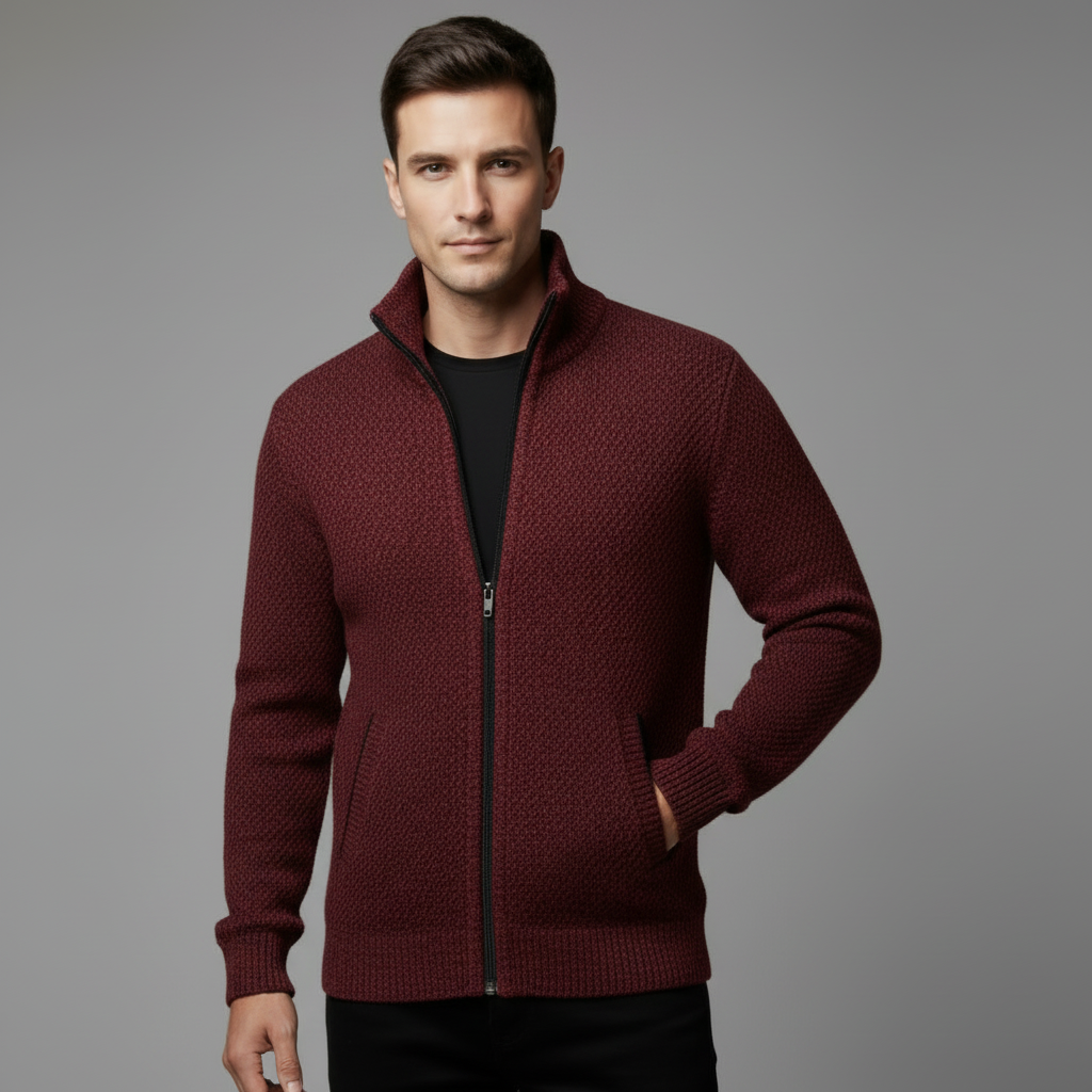 Strickjacke Herren aus Fleece, gerader Schnitt mit Reissverschluss