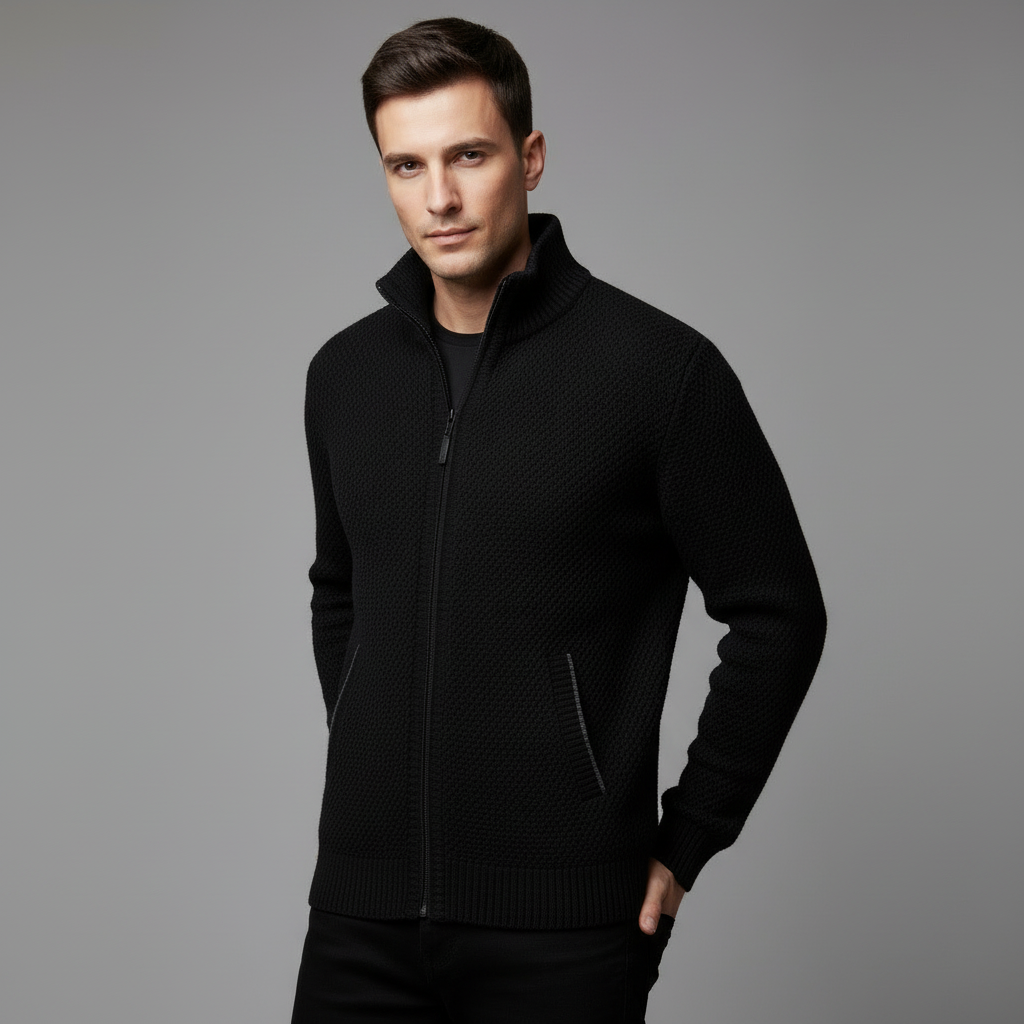 Strickjacke Herren aus Fleece, gerader Schnitt mit Reissverschluss