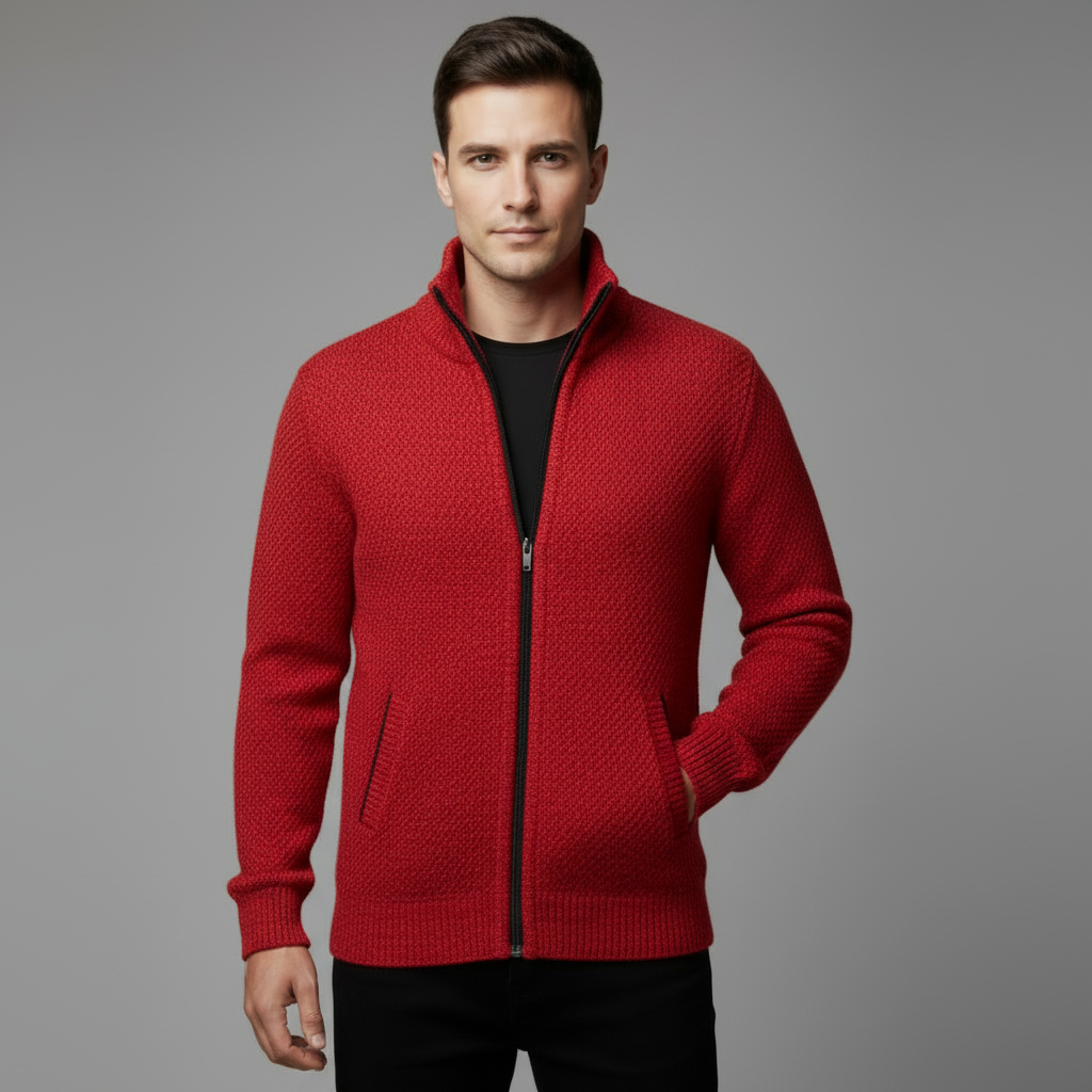 Strickjacke Herren aus Fleece, gerader Schnitt mit Reissverschluss