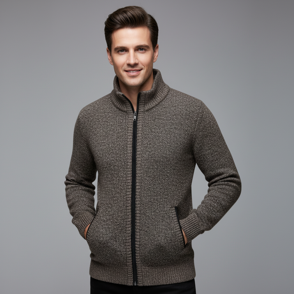 Strickjacke Herren aus Fleece, gerader Schnitt mit Reissverschluss