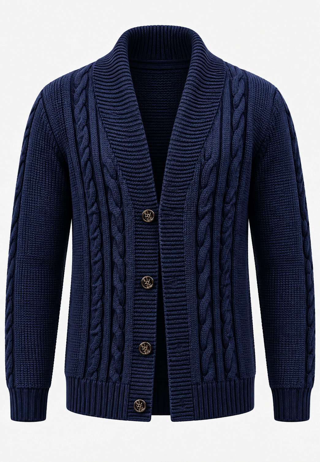 Strickjacke Herren mit Zopfmuster, Schalkragen und Knopfleiste