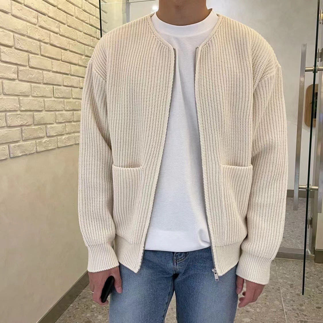 Strickjacke Herren Oversize mit Reissverschluss, hüftlang