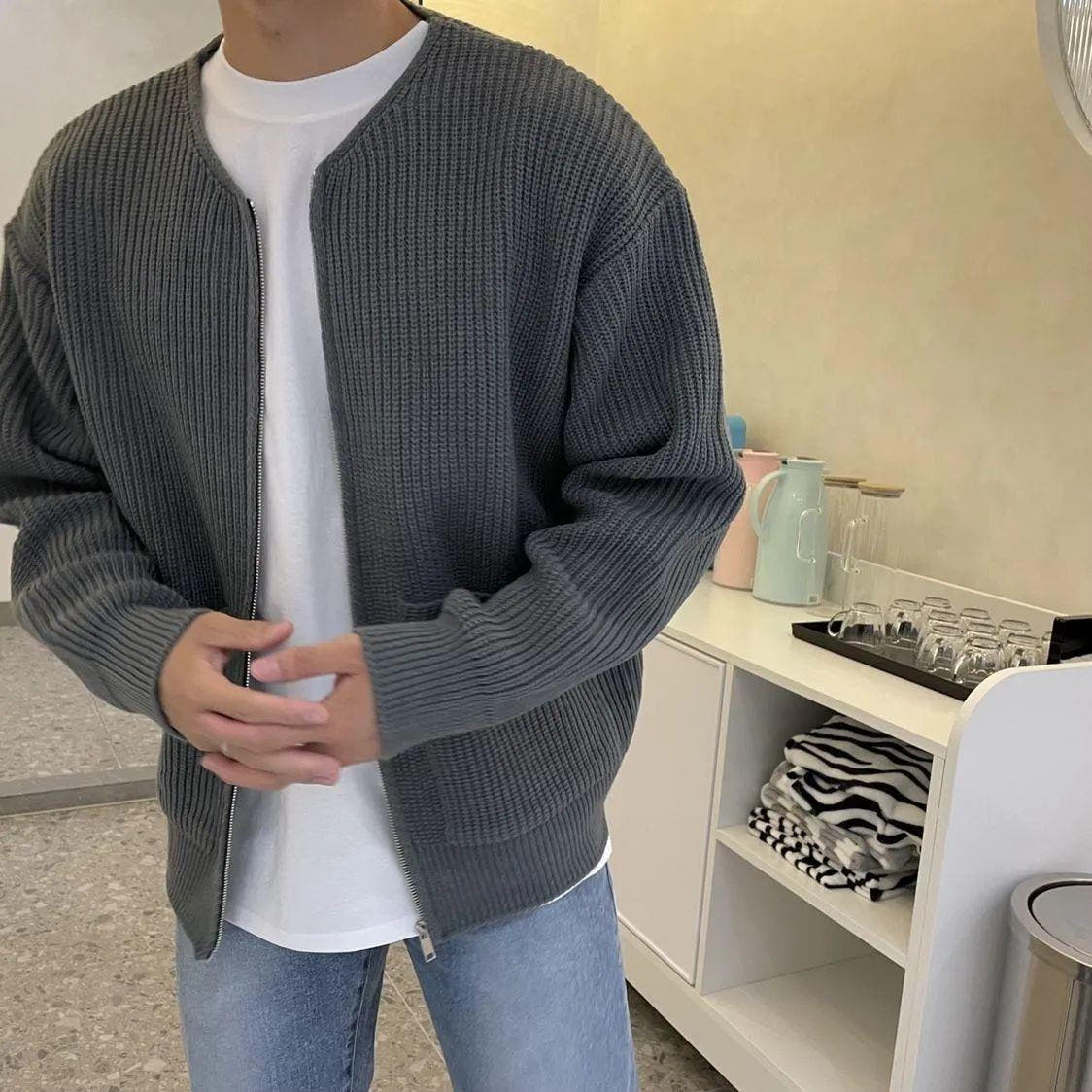 Strickjacke Herren Oversize mit Reissverschluss, hüftlang