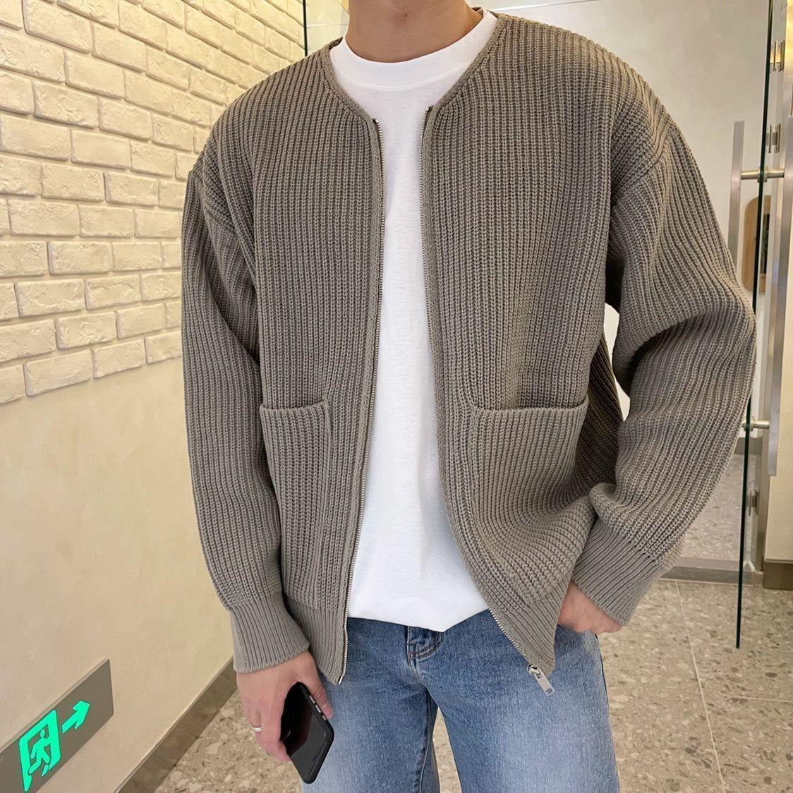 Strickjacke Herren Oversize mit Reissverschluss, hüftlang