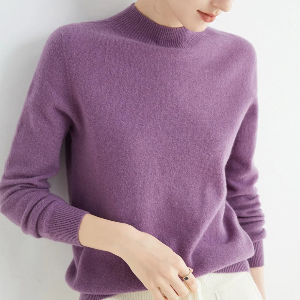 Strickpullover Damen aus Feinstrick, locker mit halbhohem Stehkragen