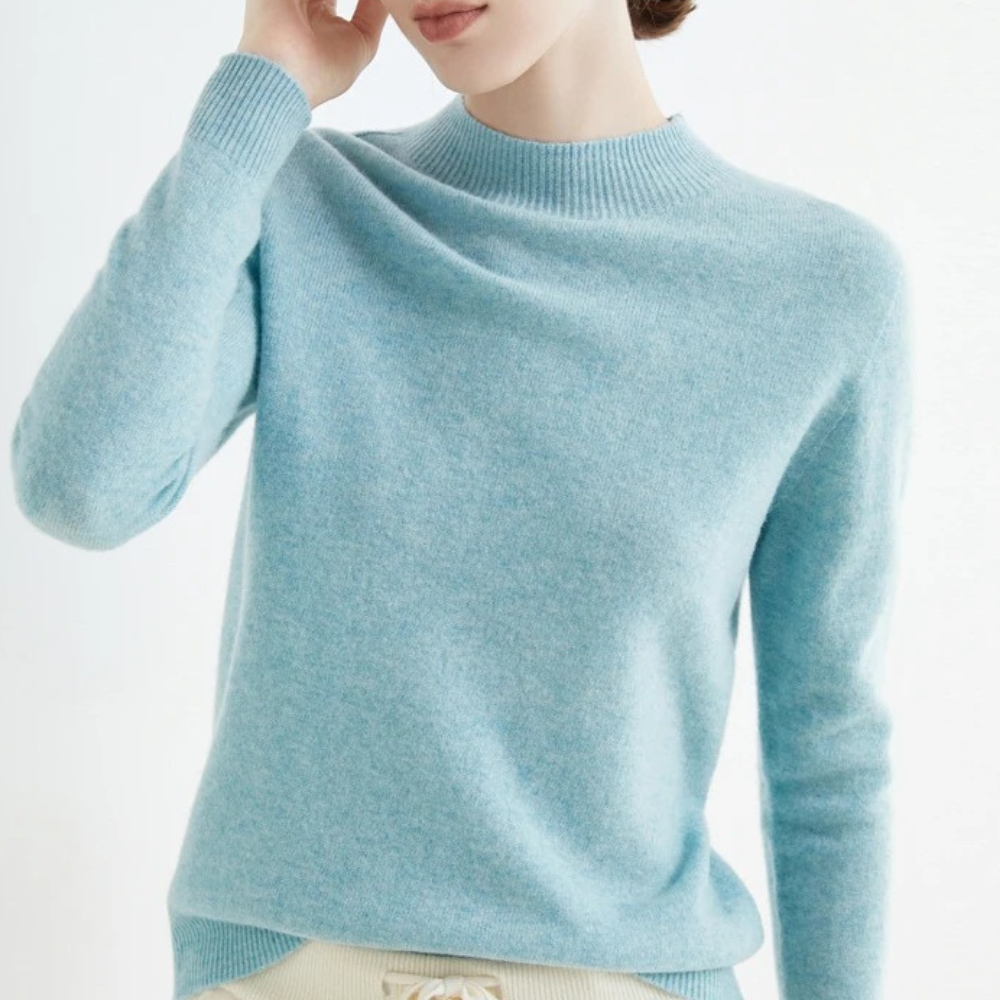 Strickpullover Damen aus Feinstrick, locker mit halbhohem Stehkragen