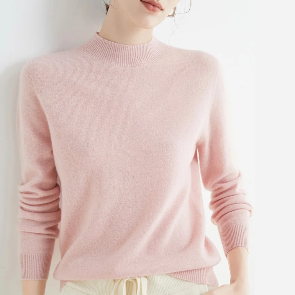 Strickpullover Damen aus Feinstrick, locker mit halbhohem Stehkragen