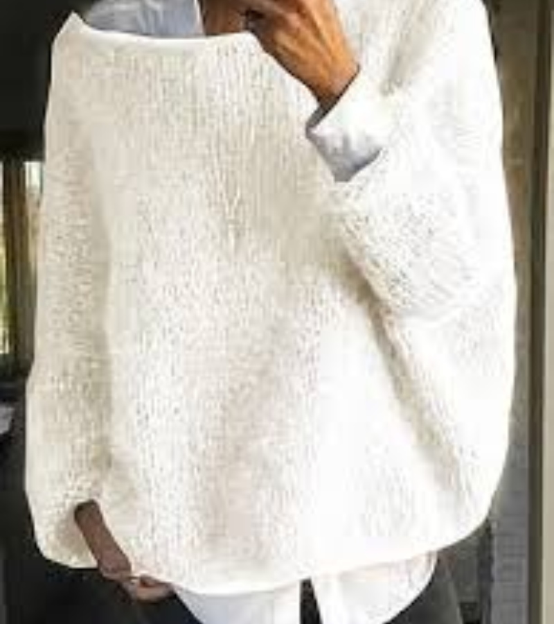 Strickpullover Damen flauschig, Oversize mit Rundhalsausschnitt