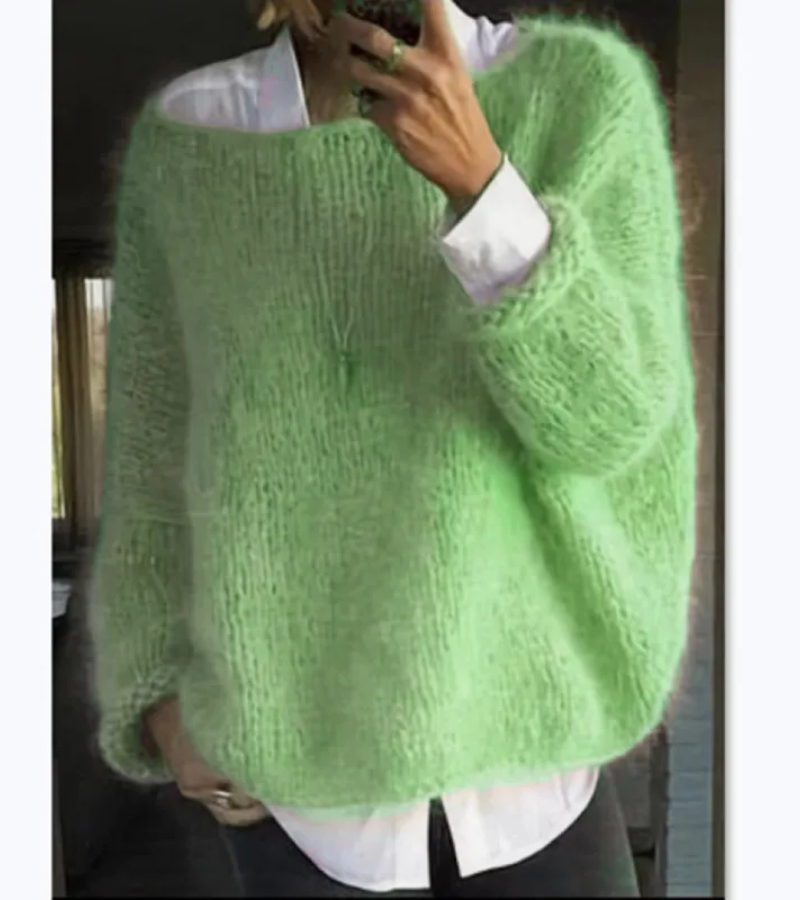Strickpullover Damen flauschig, Oversize mit Rundhalsausschnitt