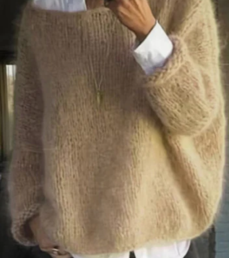 Strickpullover Damen flauschig, Oversize mit Rundhalsausschnitt