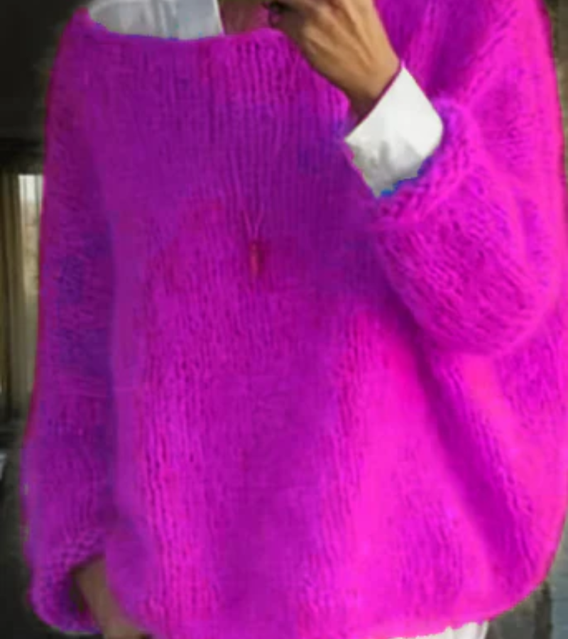 Strickpullover Damen flauschig, Oversize mit Rundhalsausschnitt