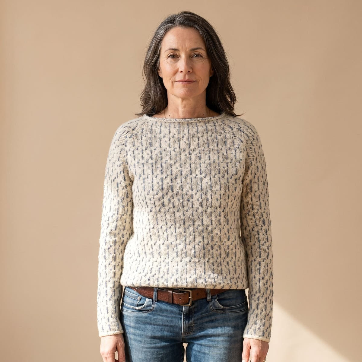 Strickpullover Damen in Waffelstrick, locker mit Rundhalsausschnitt