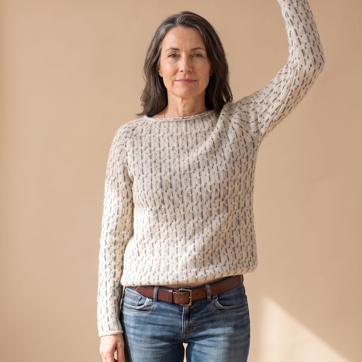 Strickpullover Damen in Waffelstrick, locker mit Rundhalsausschnitt