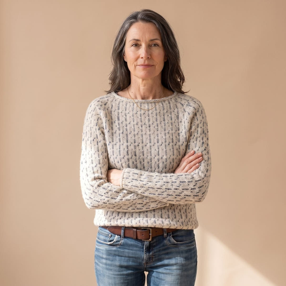 Strickpullover Damen in Waffelstrick, locker mit Rundhalsausschnitt