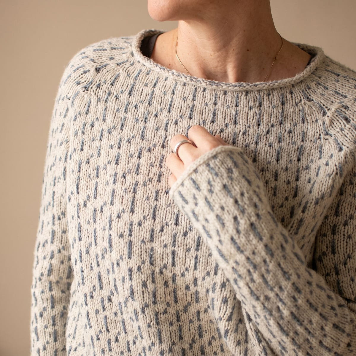 Strickpullover Damen in Waffelstrick, locker mit Rundhalsausschnitt
