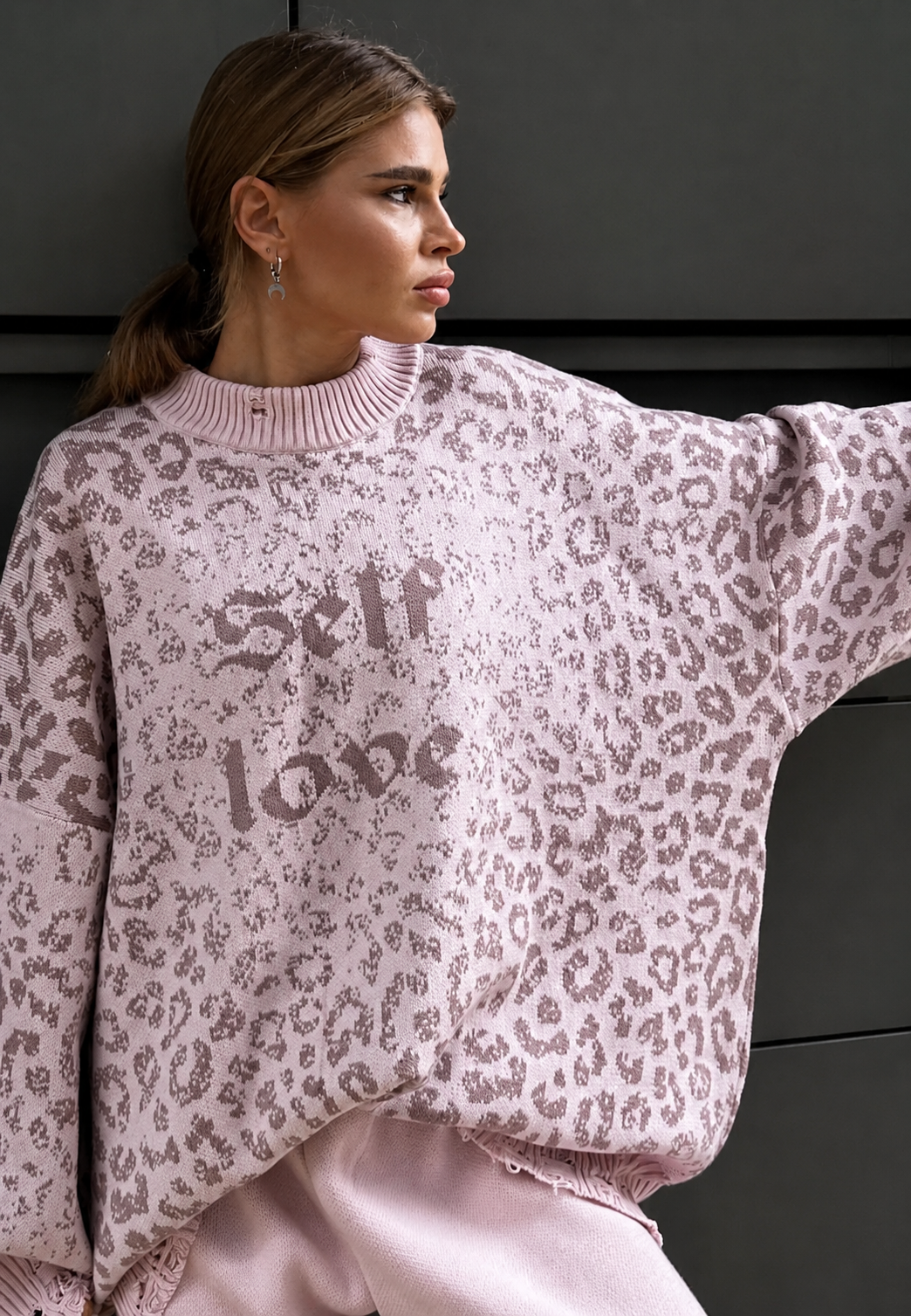 Strickpullover Damen Oversize lang mit grafischen Motiven