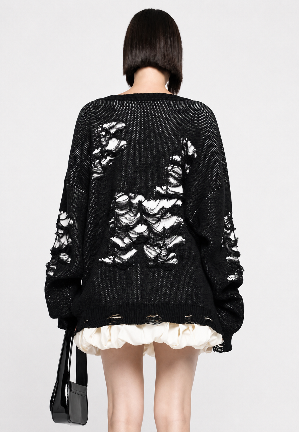 Strickpullover Damen Oversize mit offenem Strickmuster und Rissen