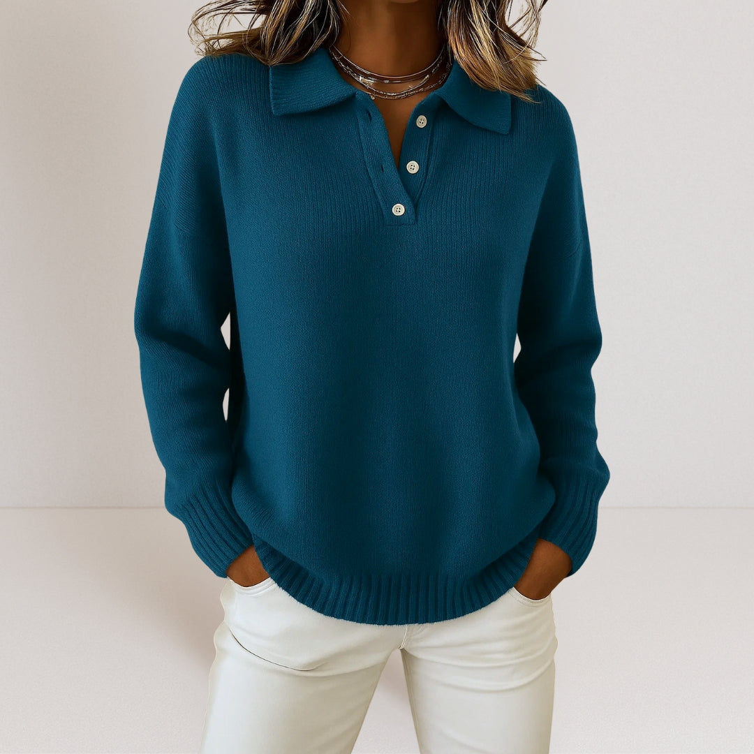 Strickpullover Damen weich, locker geschnitten mit Polokragen
