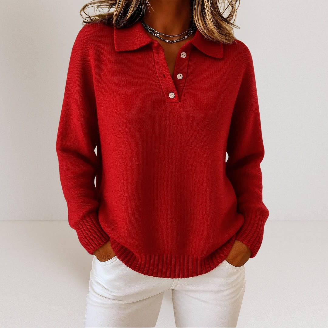Strickpullover Damen weich, locker geschnitten mit Polokragen