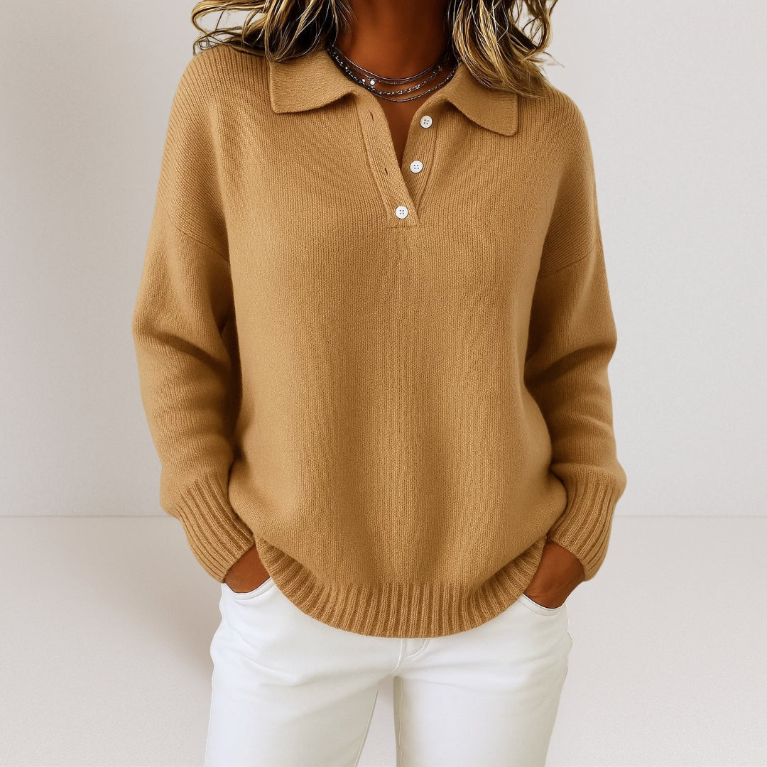 Strickpullover Damen weich, locker geschnitten mit Polokragen