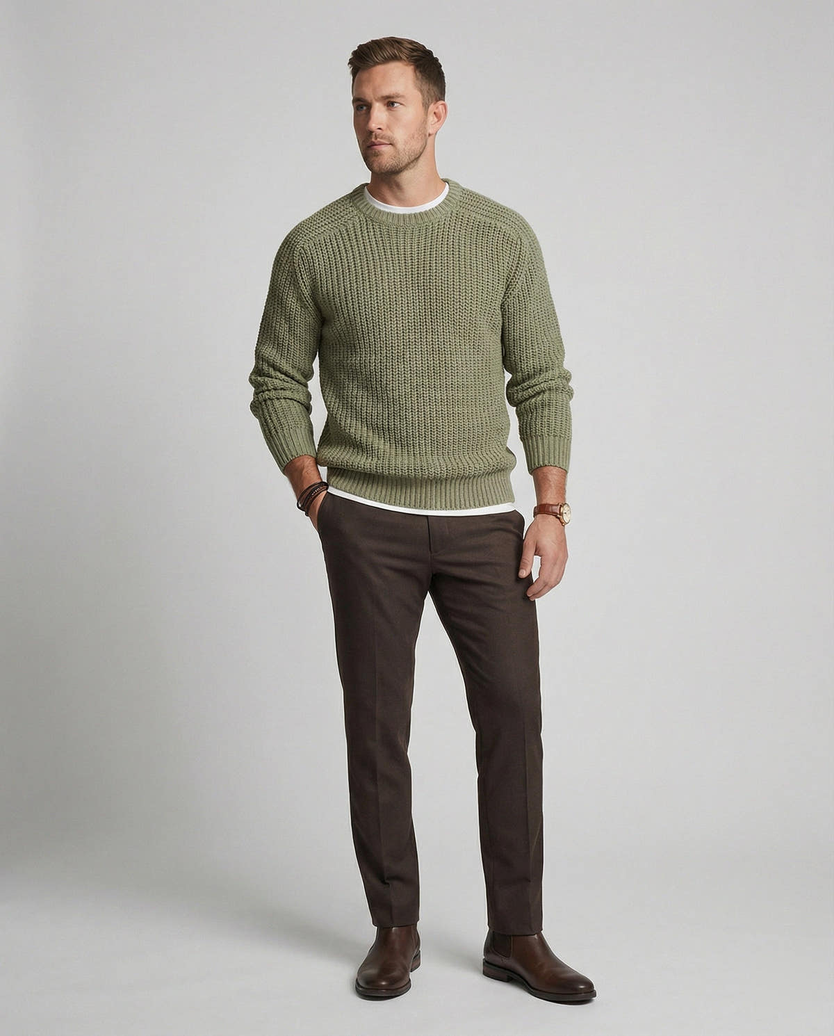 Strickpullover Herren aus Baumwolle in Grobstrick mit Rundhalsausschnitt