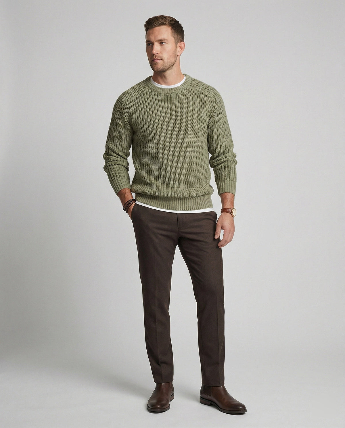 Strickpullover Herren aus Baumwolle in Grobstrick mit Rundhalsausschnitt