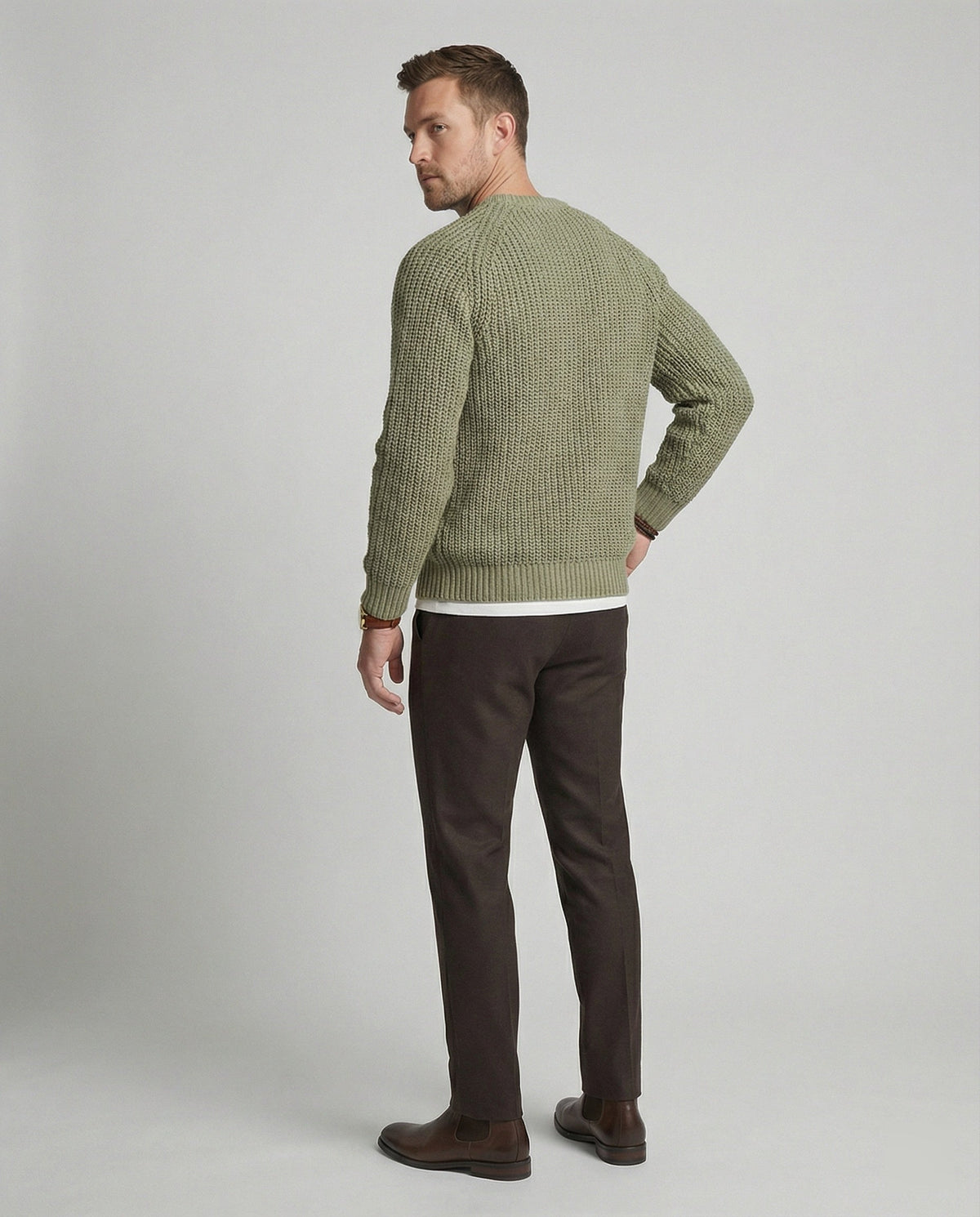 Strickpullover Herren aus Baumwolle in Grobstrick mit Rundhalsausschnitt
