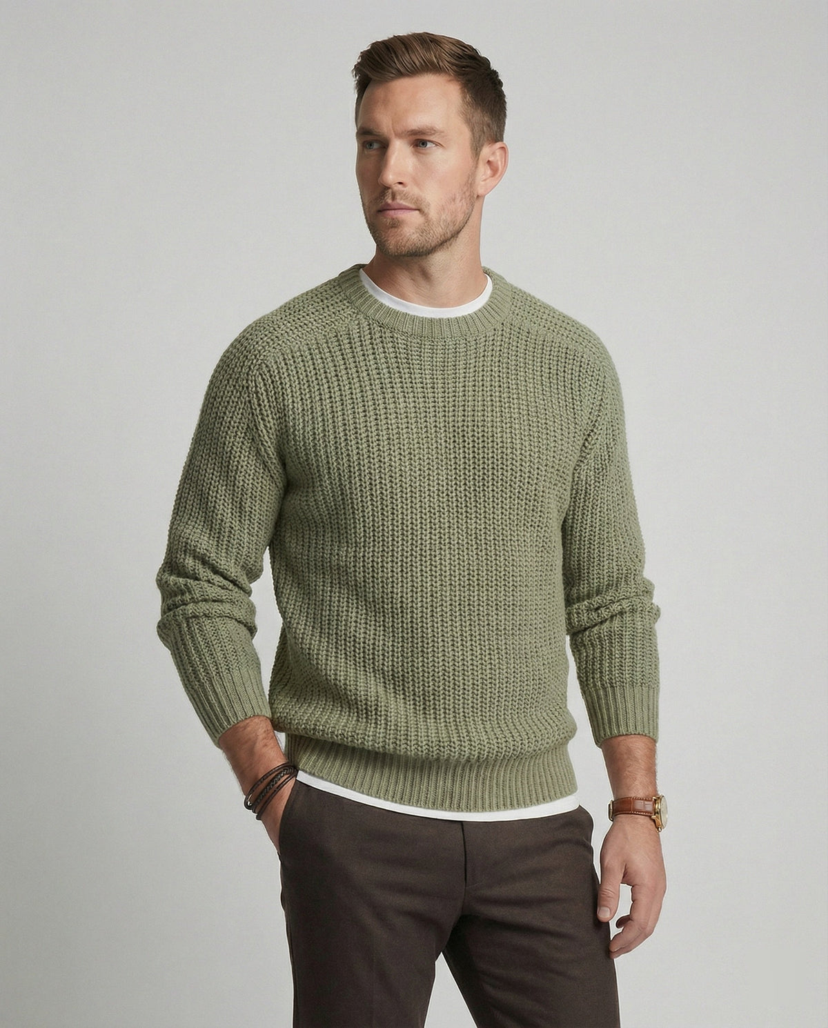 Strickpullover Herren aus Baumwolle in Grobstrick mit Rundhalsausschnitt
