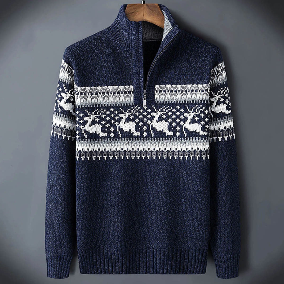 Strickpullover Herren aus dickem Strick mit Stehkragen und Reissverschluss