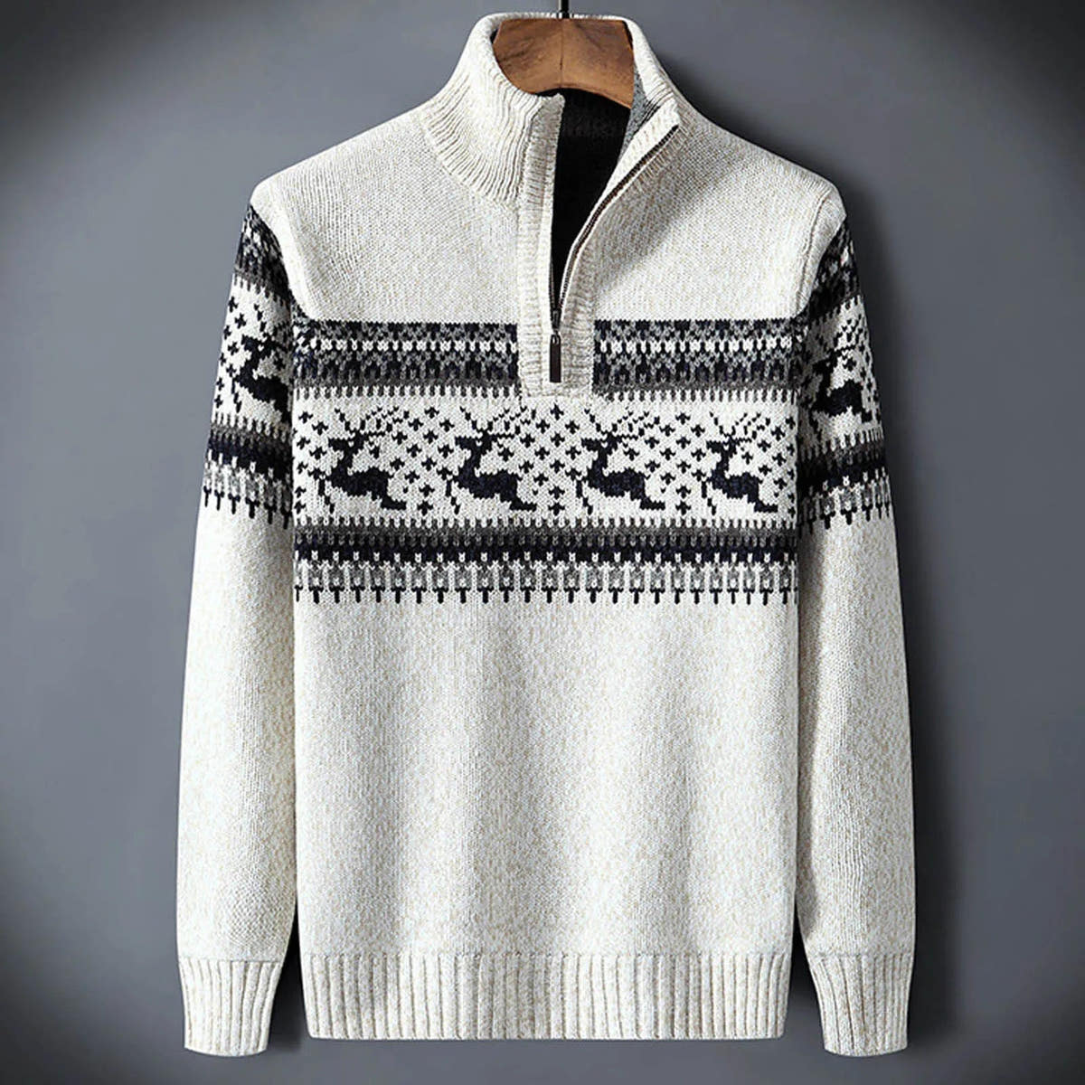 Strickpullover Herren aus dickem Strick mit Stehkragen und Reissverschluss