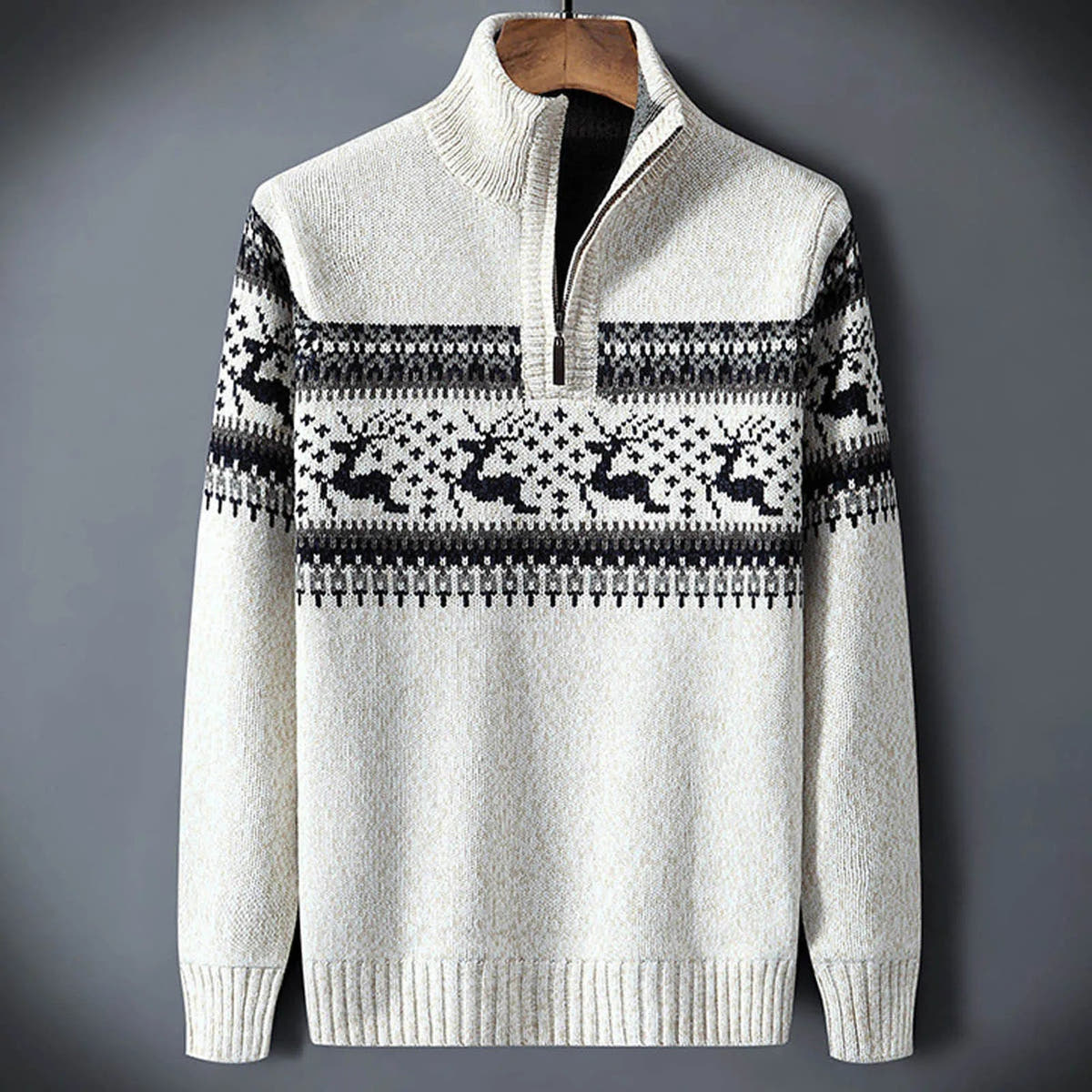 Strickpullover Herren aus dickem Strick mit Stehkragen und Reissverschluss
