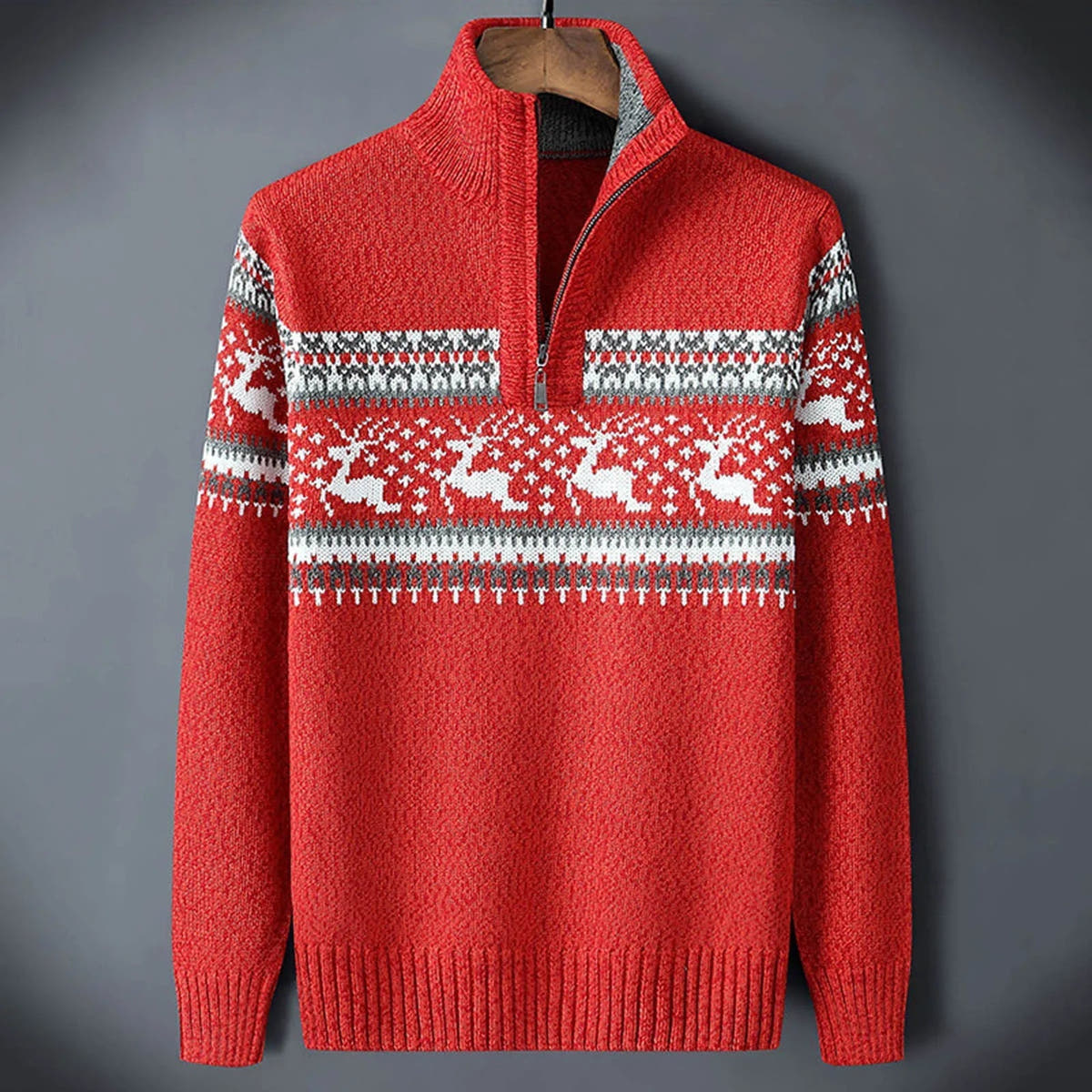 Strickpullover Herren aus dickem Strick mit Stehkragen und Reissverschluss