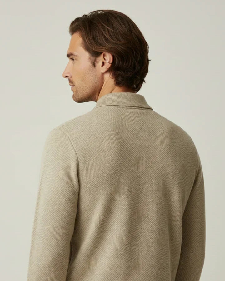 Strickpullover Herren in Strukturstrick mit Polokragen und Reissverschluss