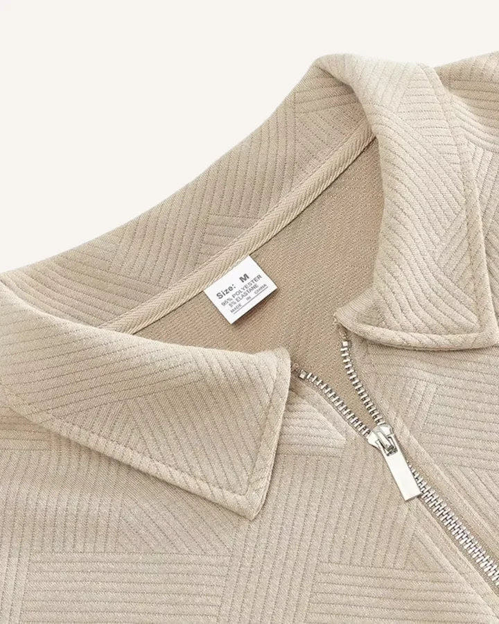 Strickpullover Herren in Strukturstrick mit Polokragen und Reissverschluss