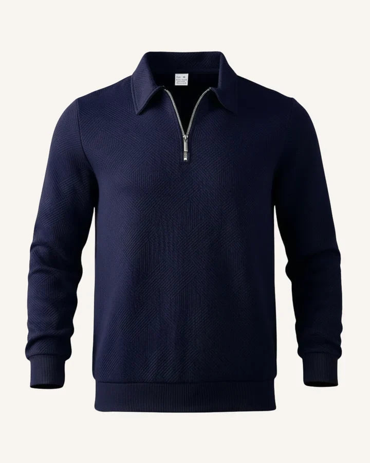Strickpullover Herren in Strukturstrick mit Polokragen und Reissverschluss
