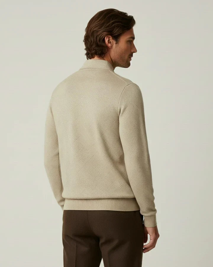 Strickpullover Herren in Strukturstrick mit Polokragen und Reissverschluss