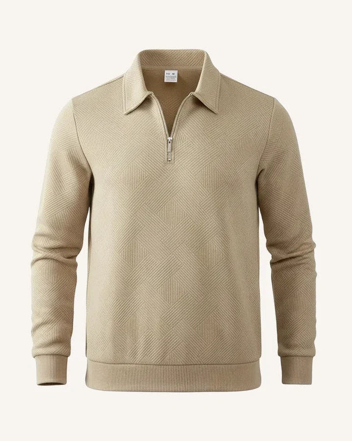 Strickpullover Herren in Strukturstrick mit Polokragen und Reissverschluss