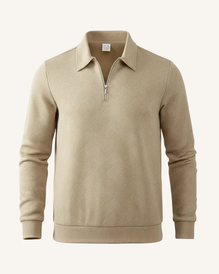 Strickpullover Herren in Strukturstrick mit Polokragen und Reissverschluss