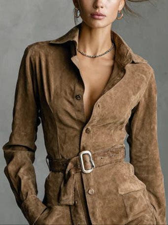 Kleid in Wildlederoptik mit langen Ärmeln und Gürtel für Damen