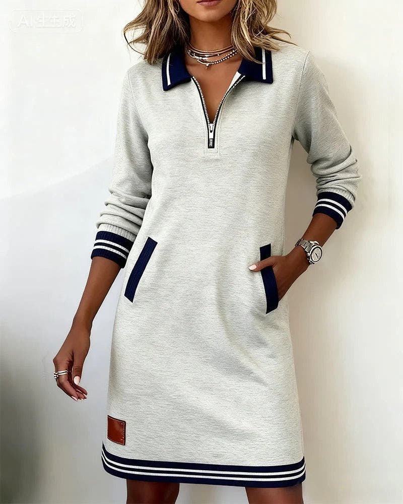 Kleid mit Kontrastbesatz und Reissverschluss am Ausschnitt