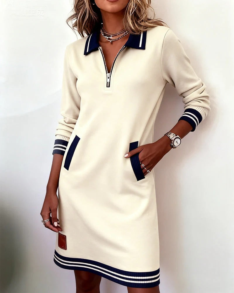 Kleid mit Kontrastbesatz und Reissverschluss am Ausschnitt