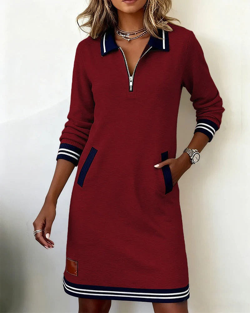 Kleid mit Kontrastbesatz und Reissverschluss am Ausschnitt