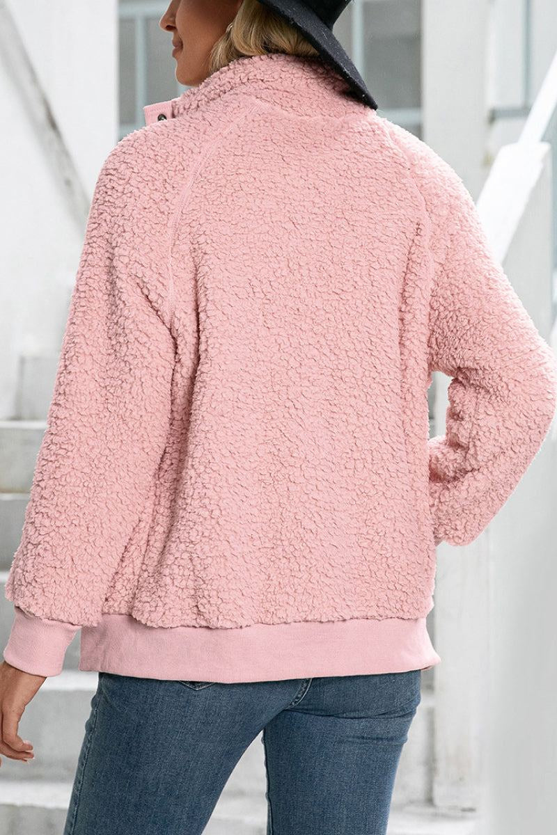 Teddyjacke Damen aus Sherpa, hüftlang mit Stehkragen