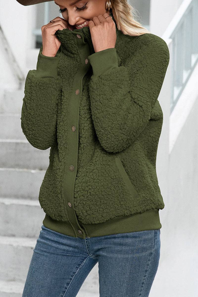 Teddyjacke Damen aus Sherpa, hüftlang mit Stehkragen