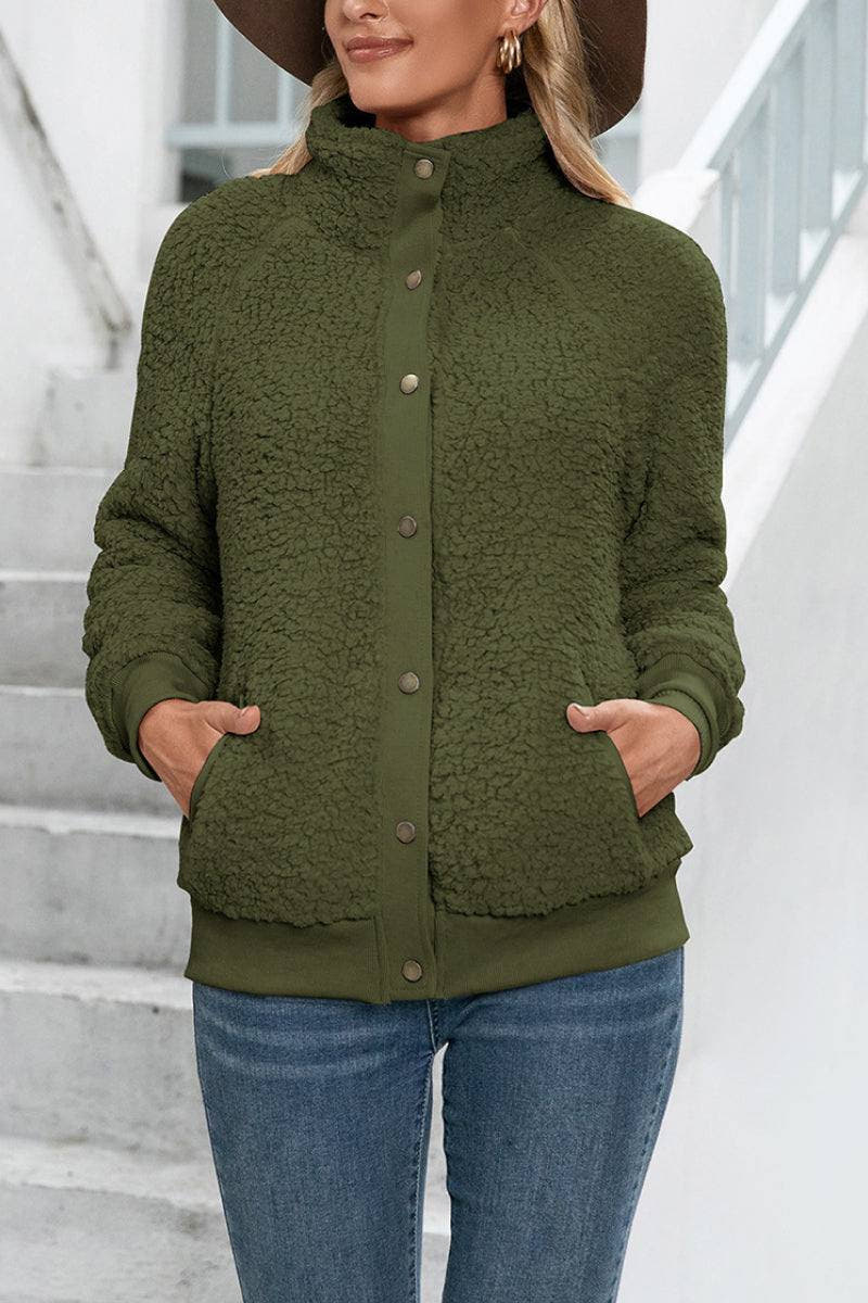 Teddyjacke Damen aus Sherpa, hüftlang mit Stehkragen