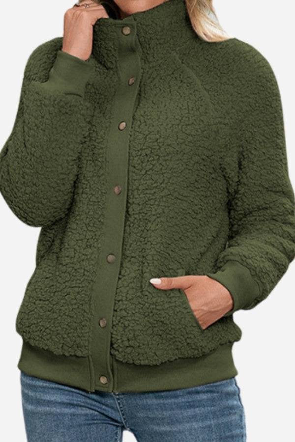 Teddyjacke Damen aus Sherpa, hüftlang mit Stehkragen
