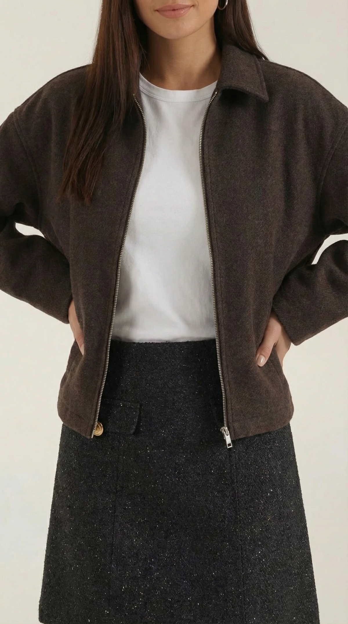 Jacke mit durchgehendem Reissverschluss, Kragen und Taschen für Damen