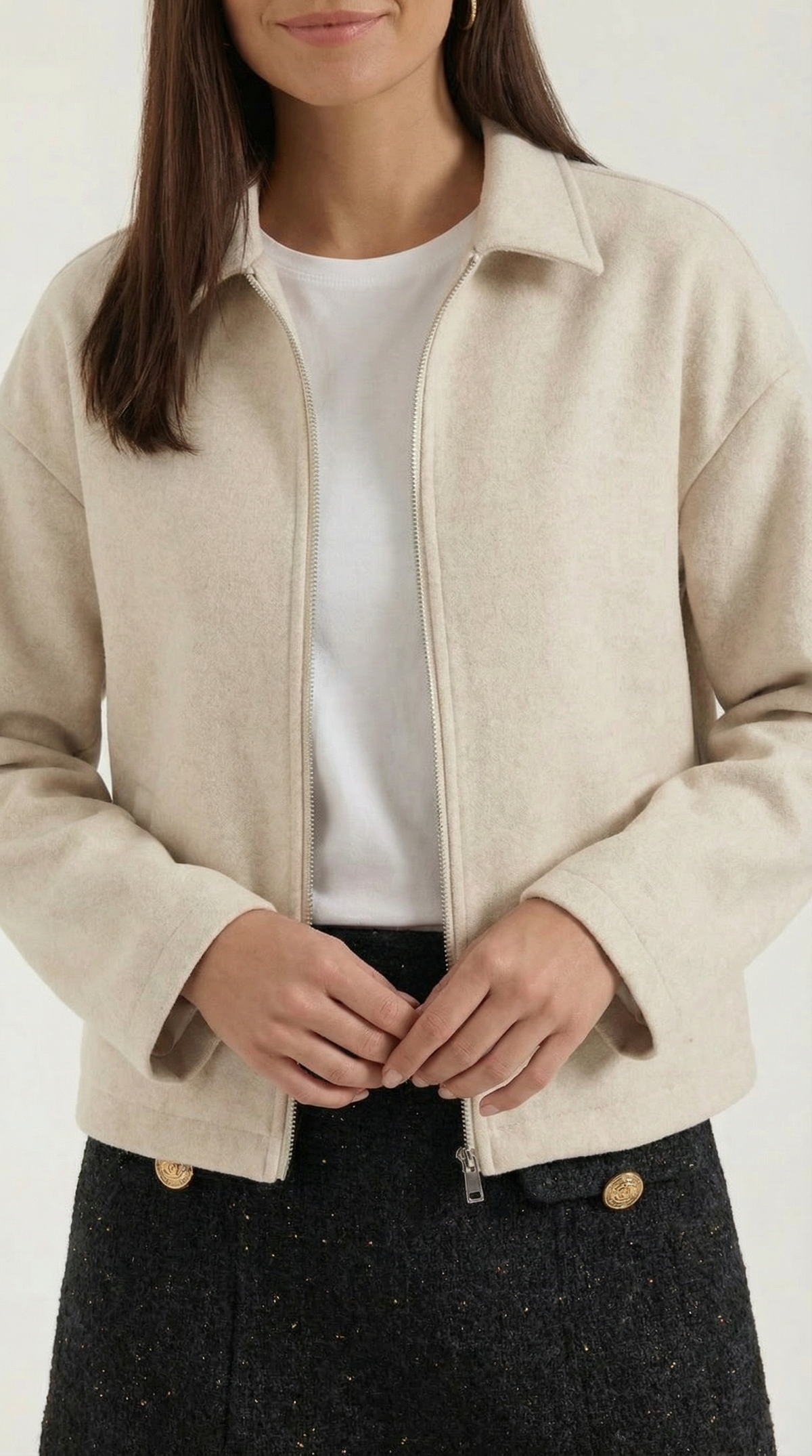 Jacke mit durchgehendem Reissverschluss, Kragen und Taschen für Damen